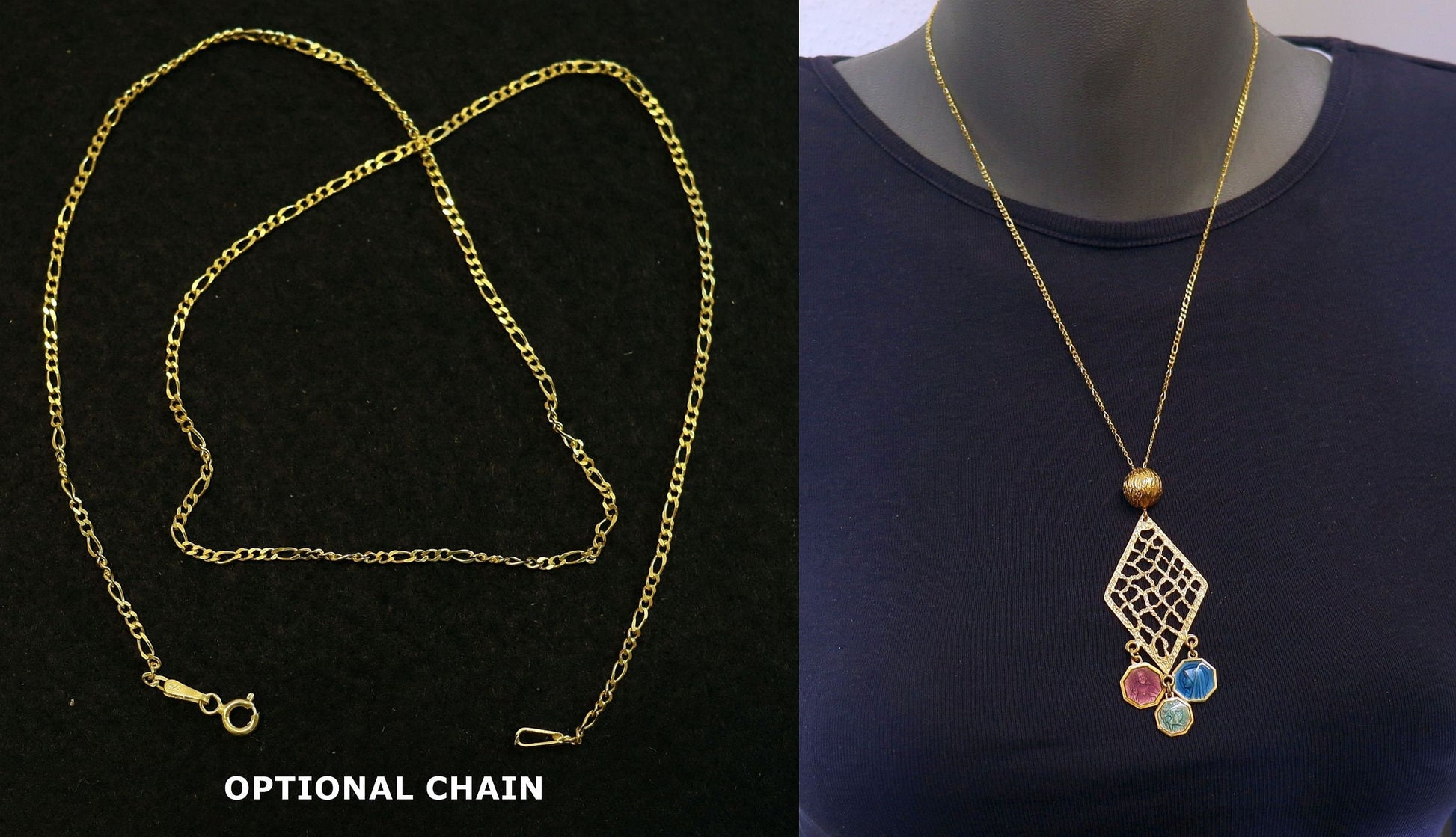 Vermeil Chandelier Pendant with 3 Vintage Rare Religious Enameled Medals - Chain Optional