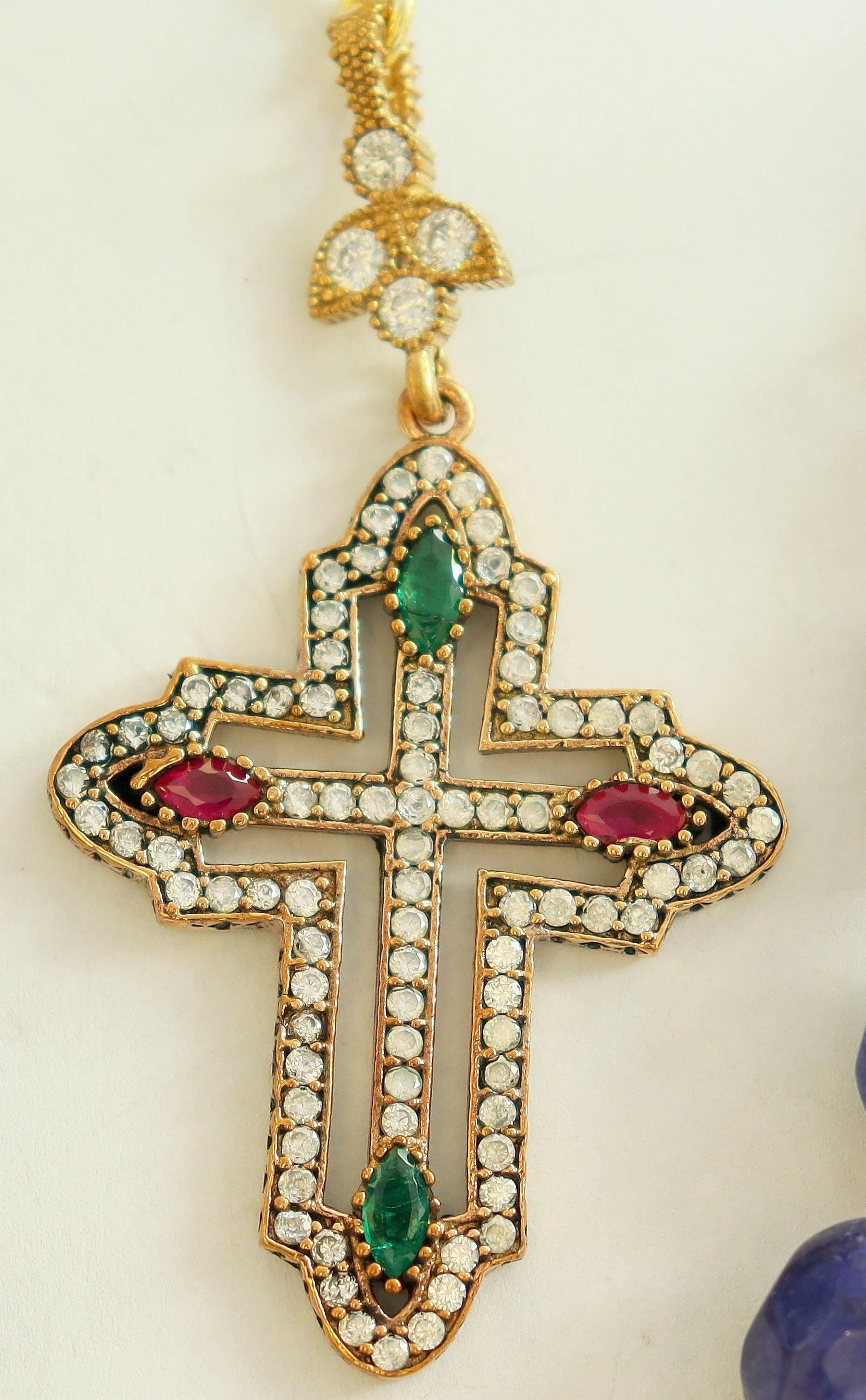 Beaded Chotki, Komboskini, Genuine Sapphire and Ruby w Vermeil Metal Parts - Unique and impressive ORTHODOX Rosary with Special Cross