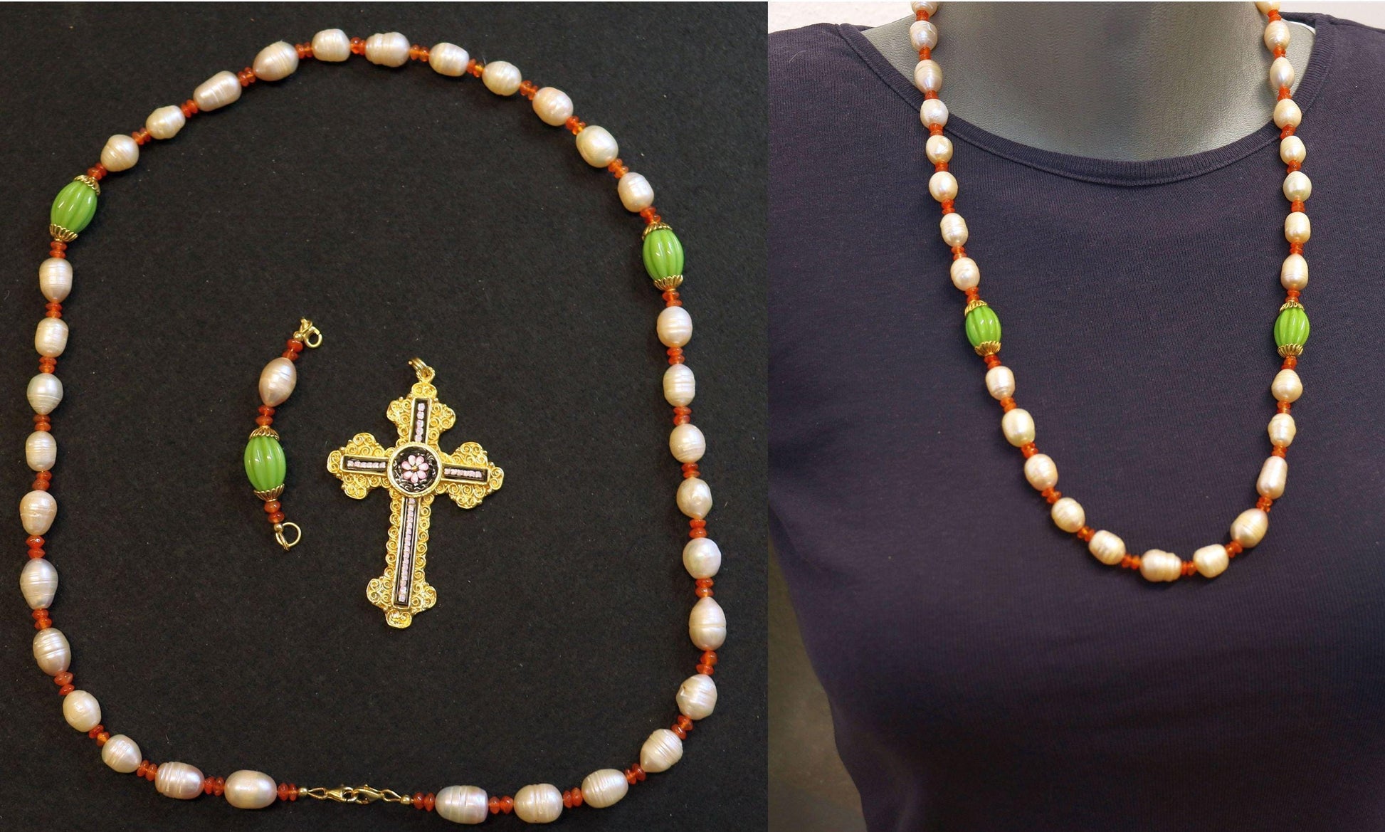 3 Way Wearable Beaded Chotki Komboskini Christian ORTHODOX Rosary with Pearls, Agates, Gold & Micromosaic Cross