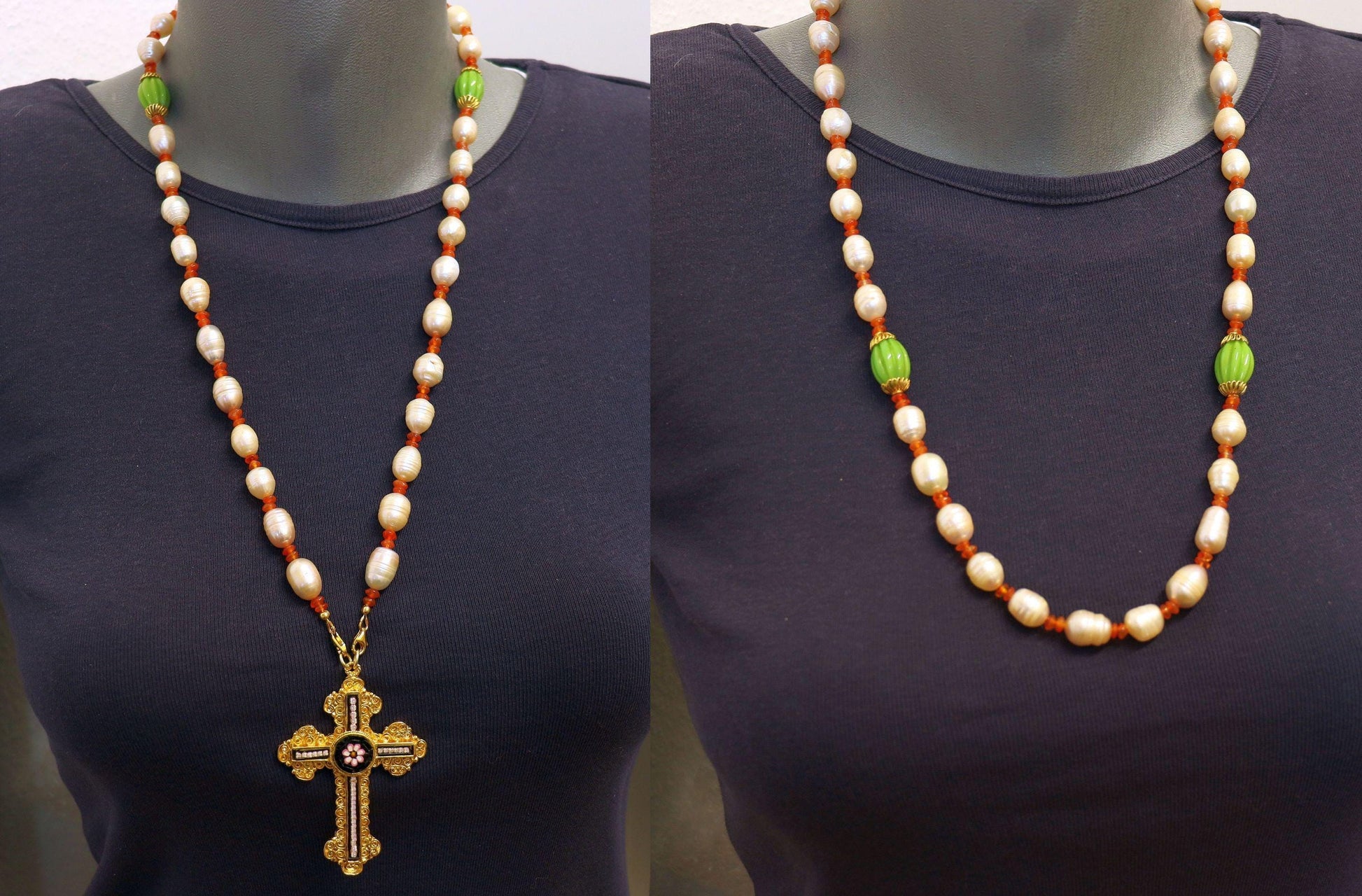 3 Way Wearable Beaded Chotki Komboskini Christian ORTHODOX Rosary with Pearls, Agates, Gold & Micromosaic Cross