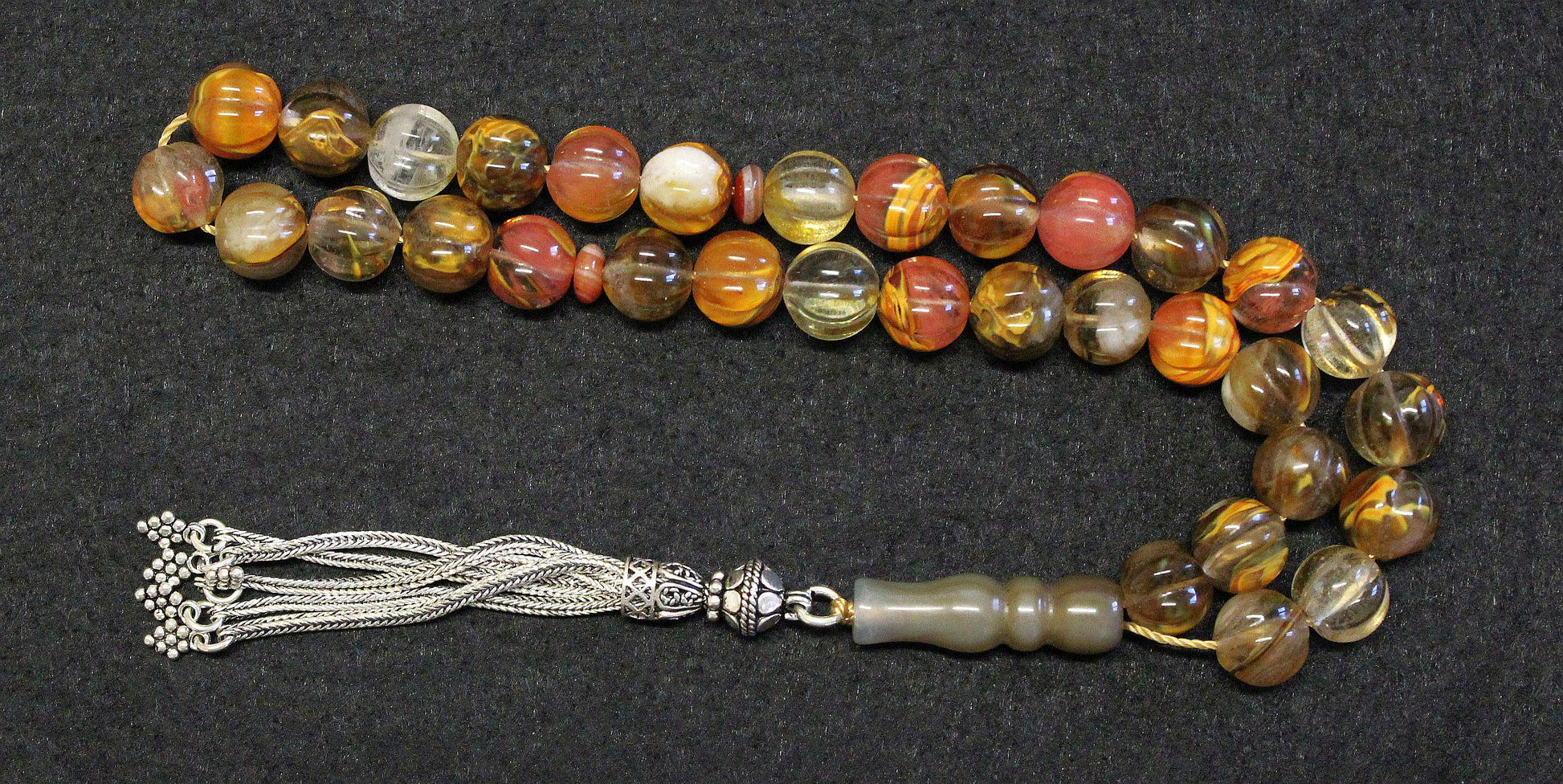 Luxury Prayer Worry Beads Tesbih Volcano Cherry Quartz and Sterling Silver Top Quality - Collector's item