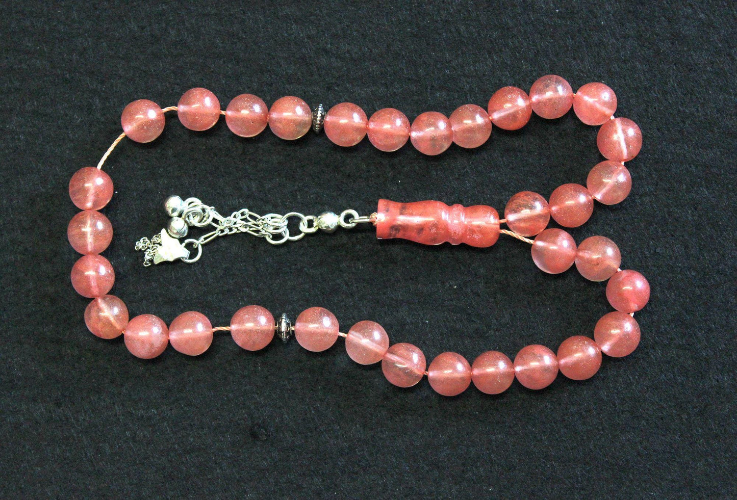 Luxury Prayer Beads Tesbih AA Round Pink Quartz and Sterling Silver - Top Quality - Collector's