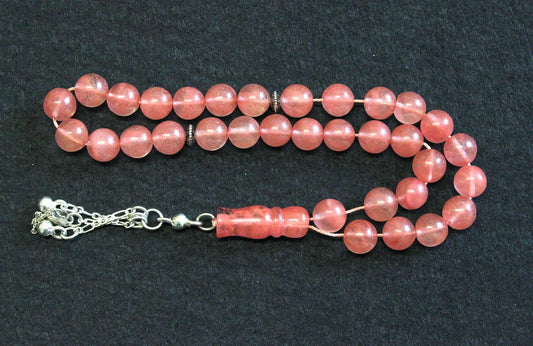 Luxury Prayer Beads Tesbih AA Round Pink Quartz and Sterling Silver - Top Quality - Collector's