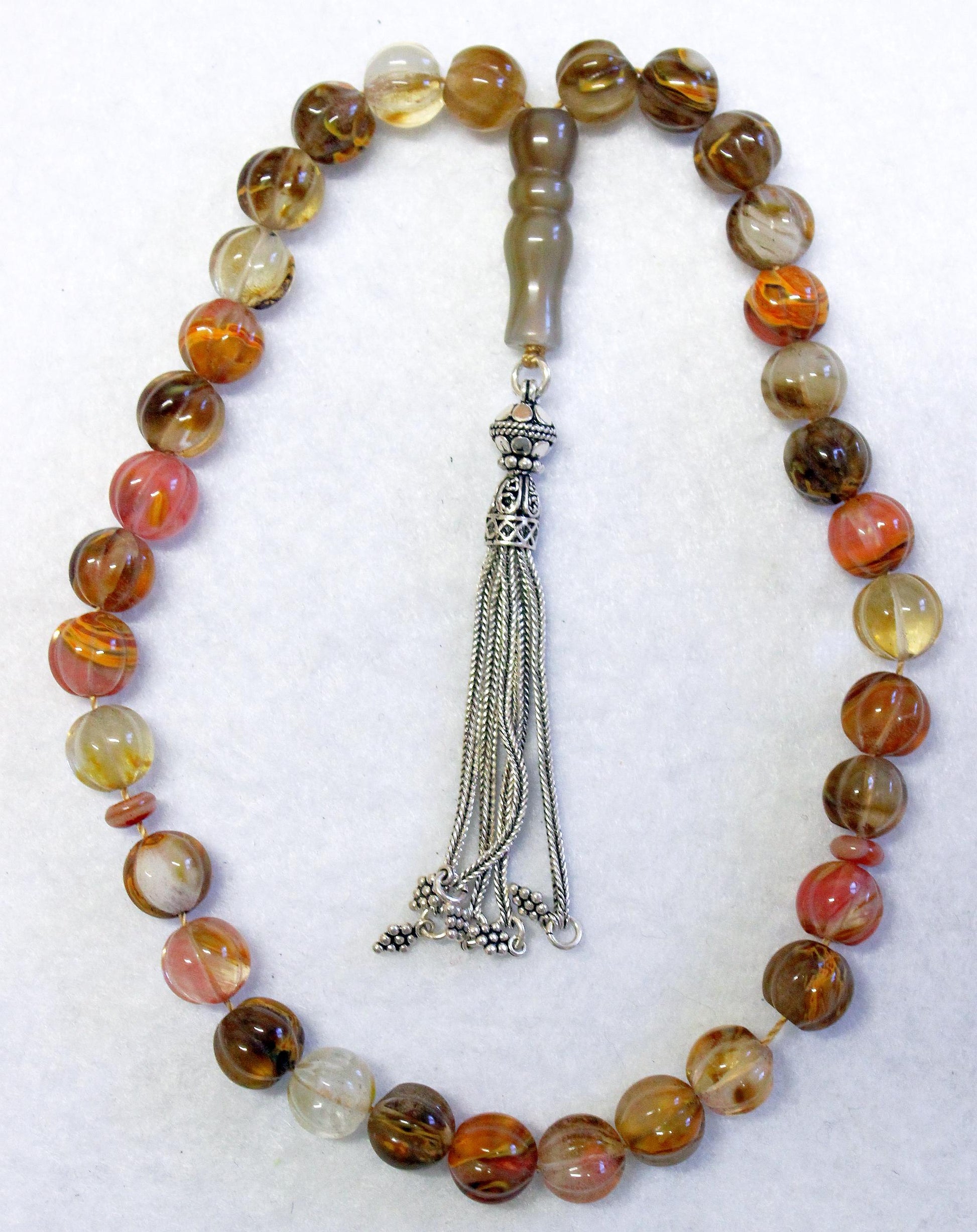 Luxury Prayer Worry Beads Tesbih Volcano Cherry Quartz and Sterling Silver Top Quality - Collector's item