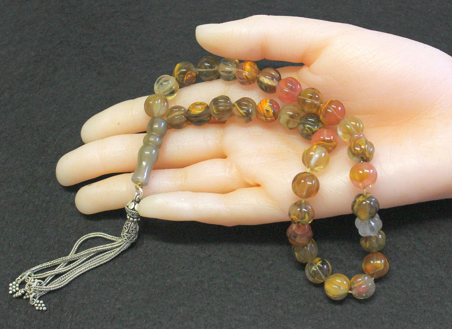 Luxury Prayer Worry Beads Tesbih Volcano Cherry Quartz and Sterling Silver Top Quality - Collector's item