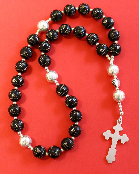 Anglican Episcopal Rosary Studded Jet & Sterling Silver Beads and Cross
