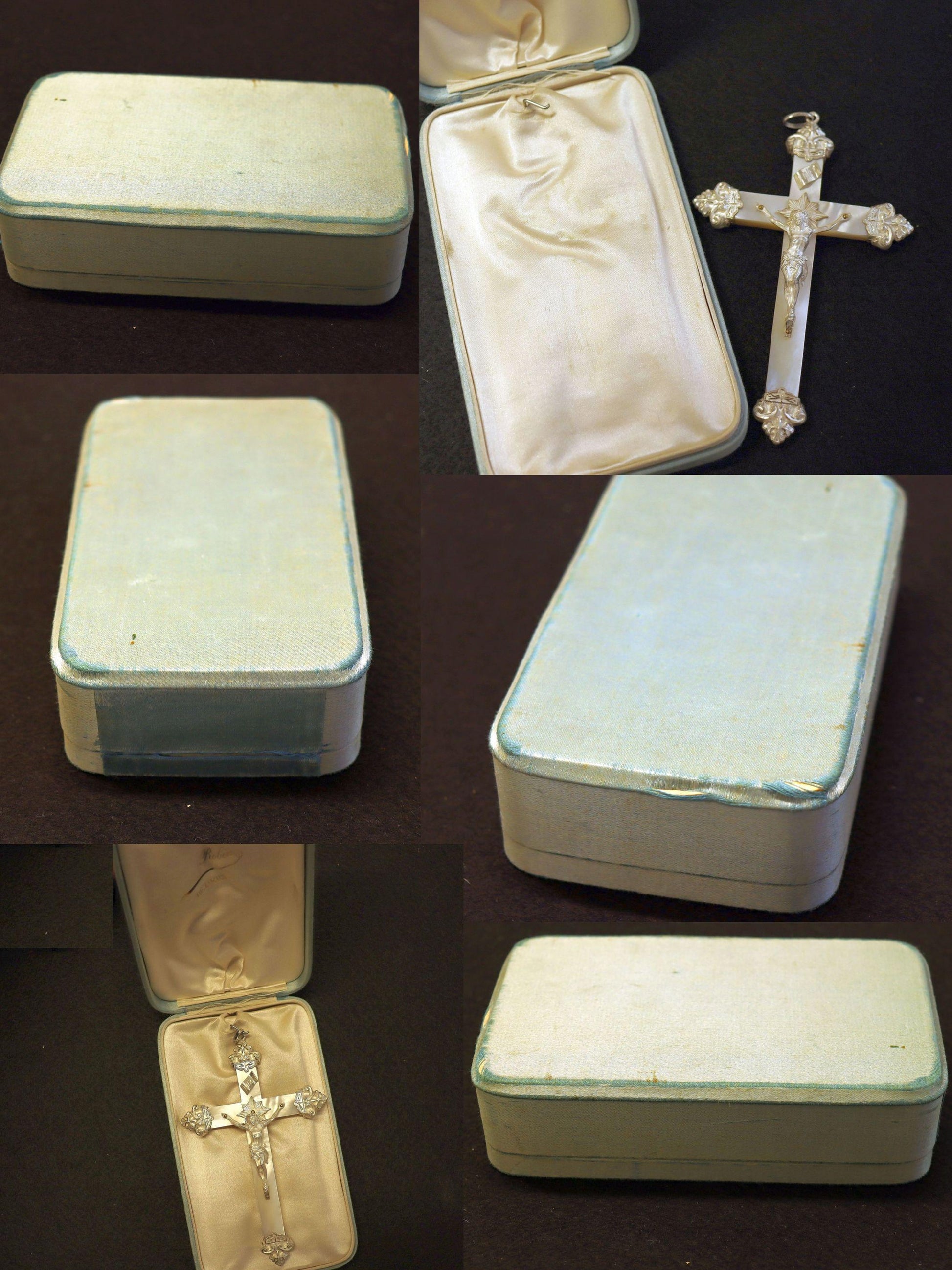 Impressive and Rare French Mother of Pearl & Sterling Silver Large Cross In Box – dd 1896 Never Used Brand New - Unique Museum Item