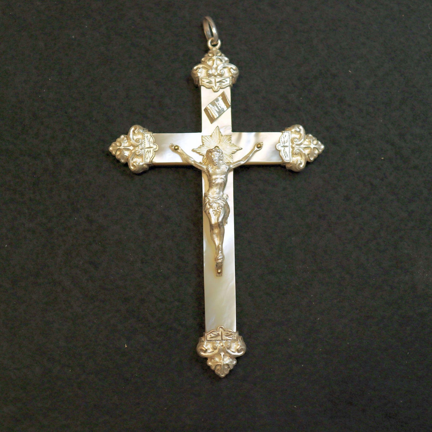 Impressive and Rare French Mother of Pearl & Sterling Silver Large Cross In Box – dd 1896 Never Used Brand New - Unique Museum Item