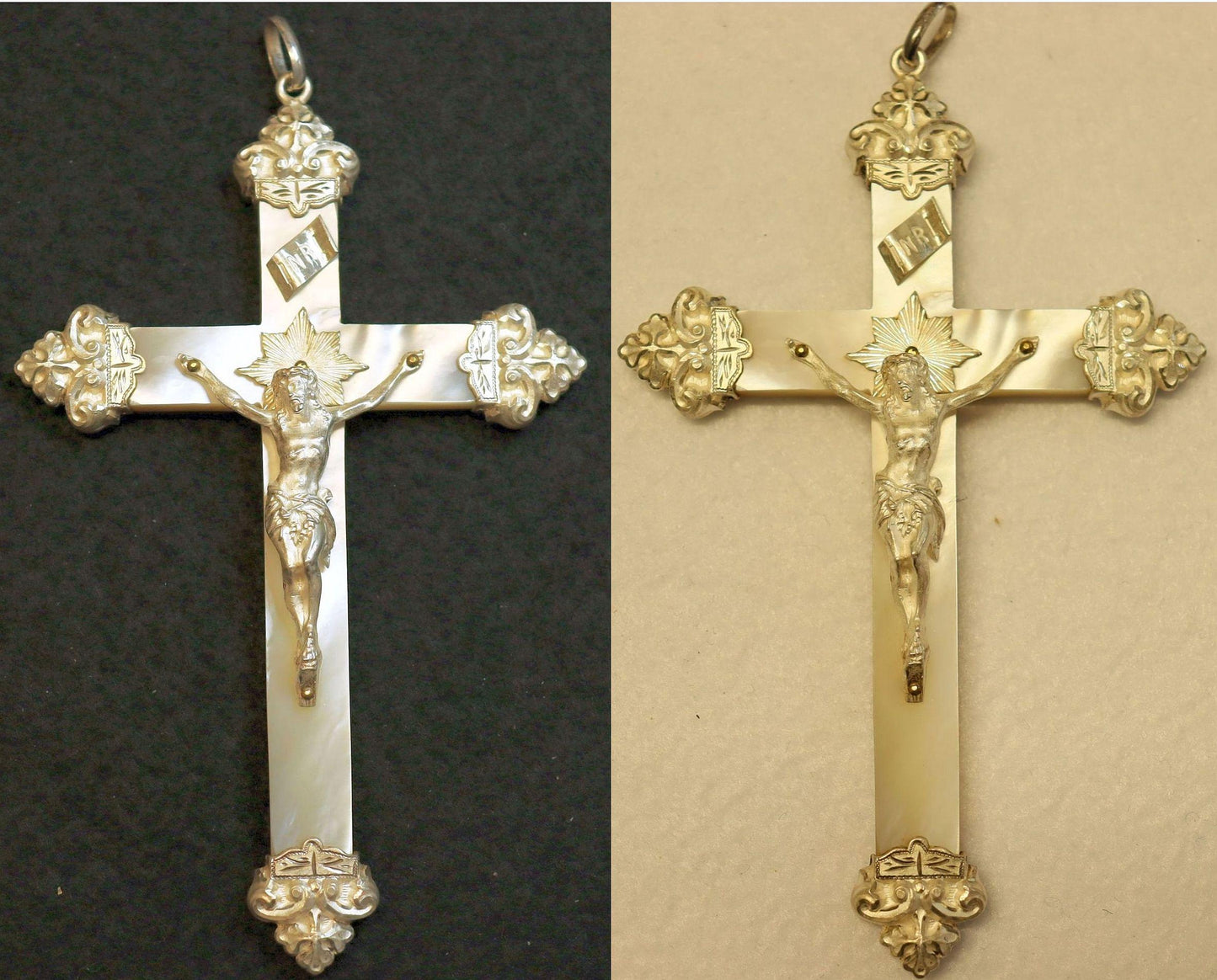 Impressive and Rare French Mother of Pearl & Sterling Silver Large Cross In Box – dd 1896 Never Used Brand New - Unique Museum Item