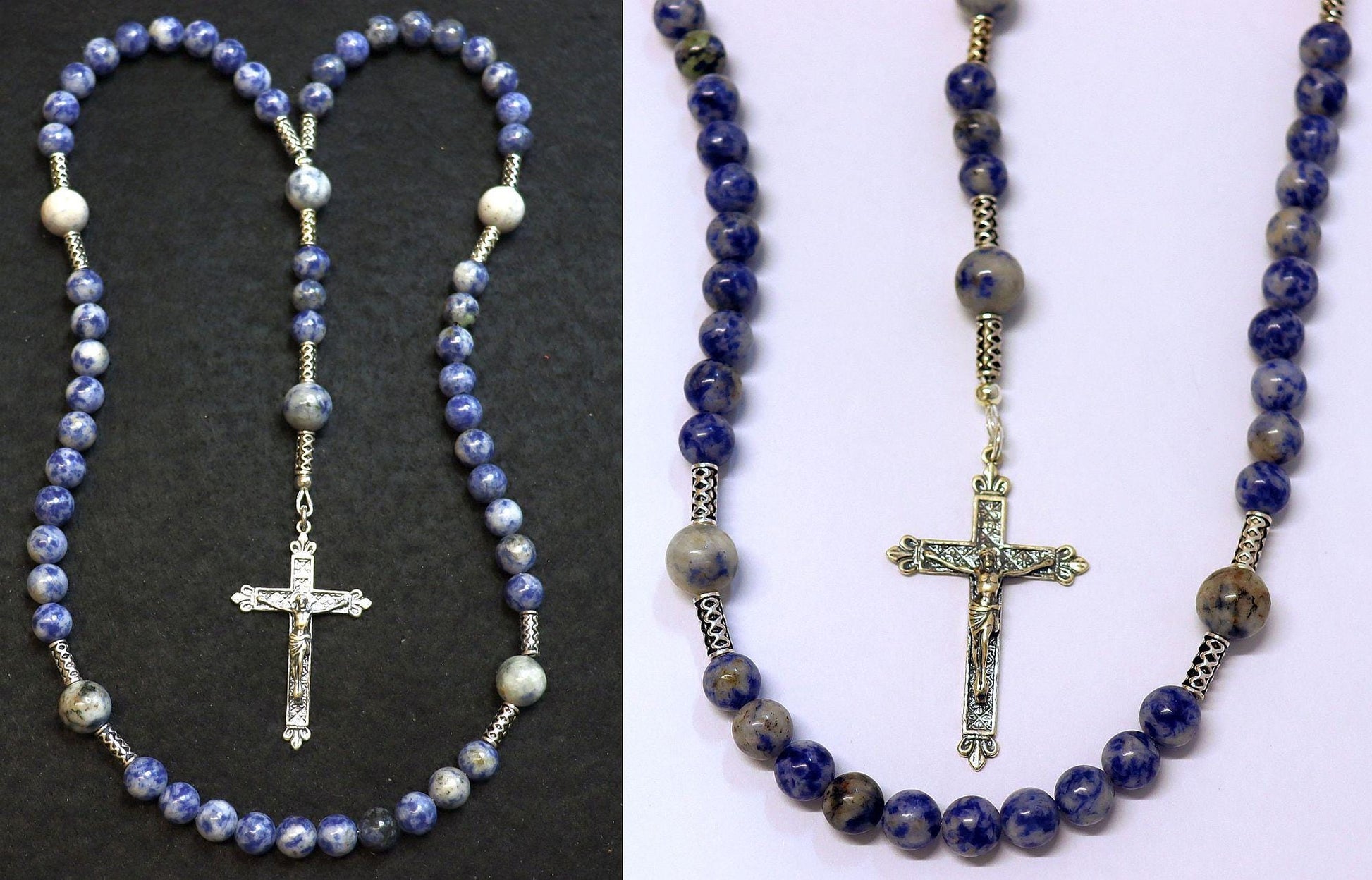 Catholic Rosary Prayer Beads Denim Sodalite & Sterling Silver