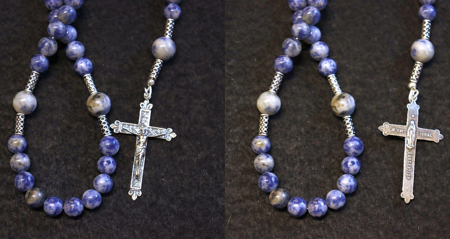 Catholic Rosary Prayer Beads Denim Sodalite & Sterling Silver
