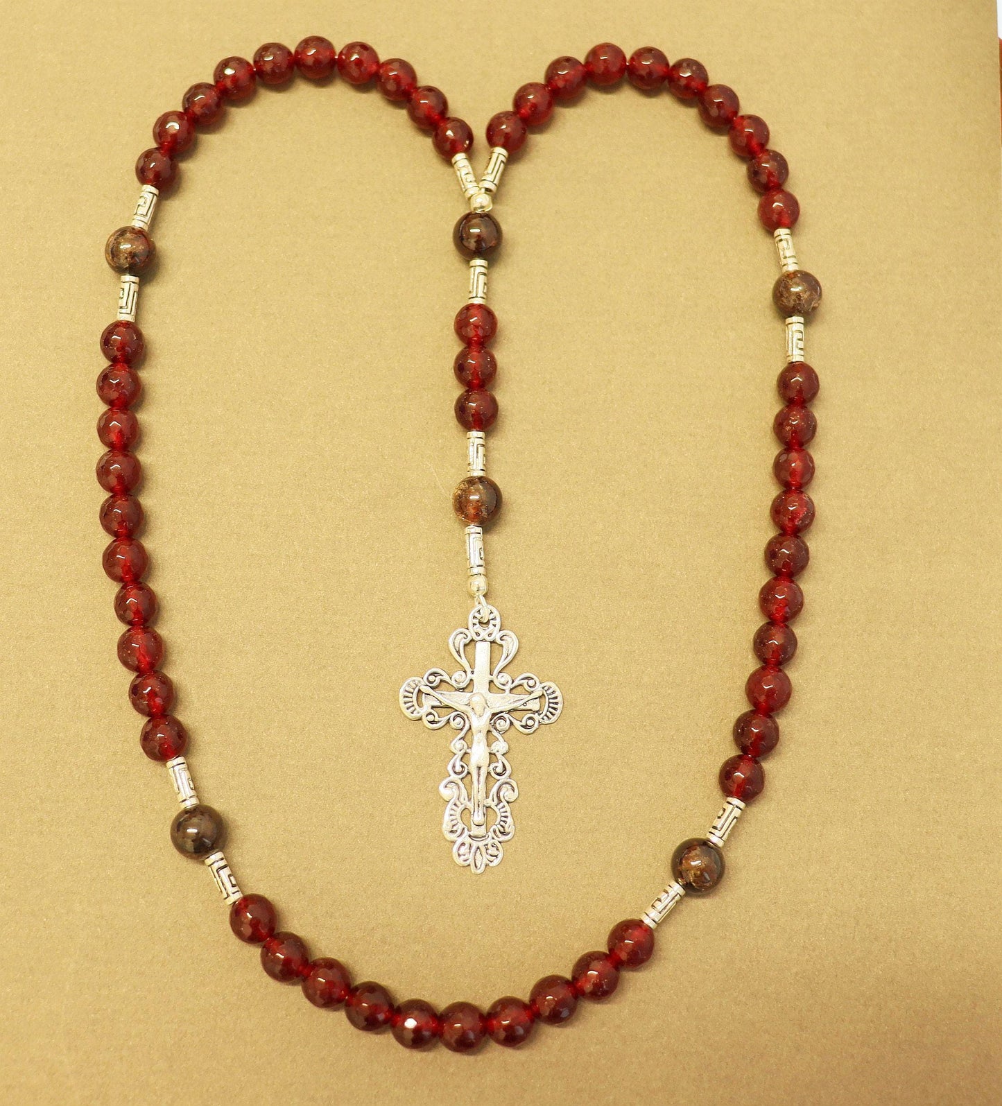Catholic Rosary Prayer Beads Faceted Garnet & Sterling Silver