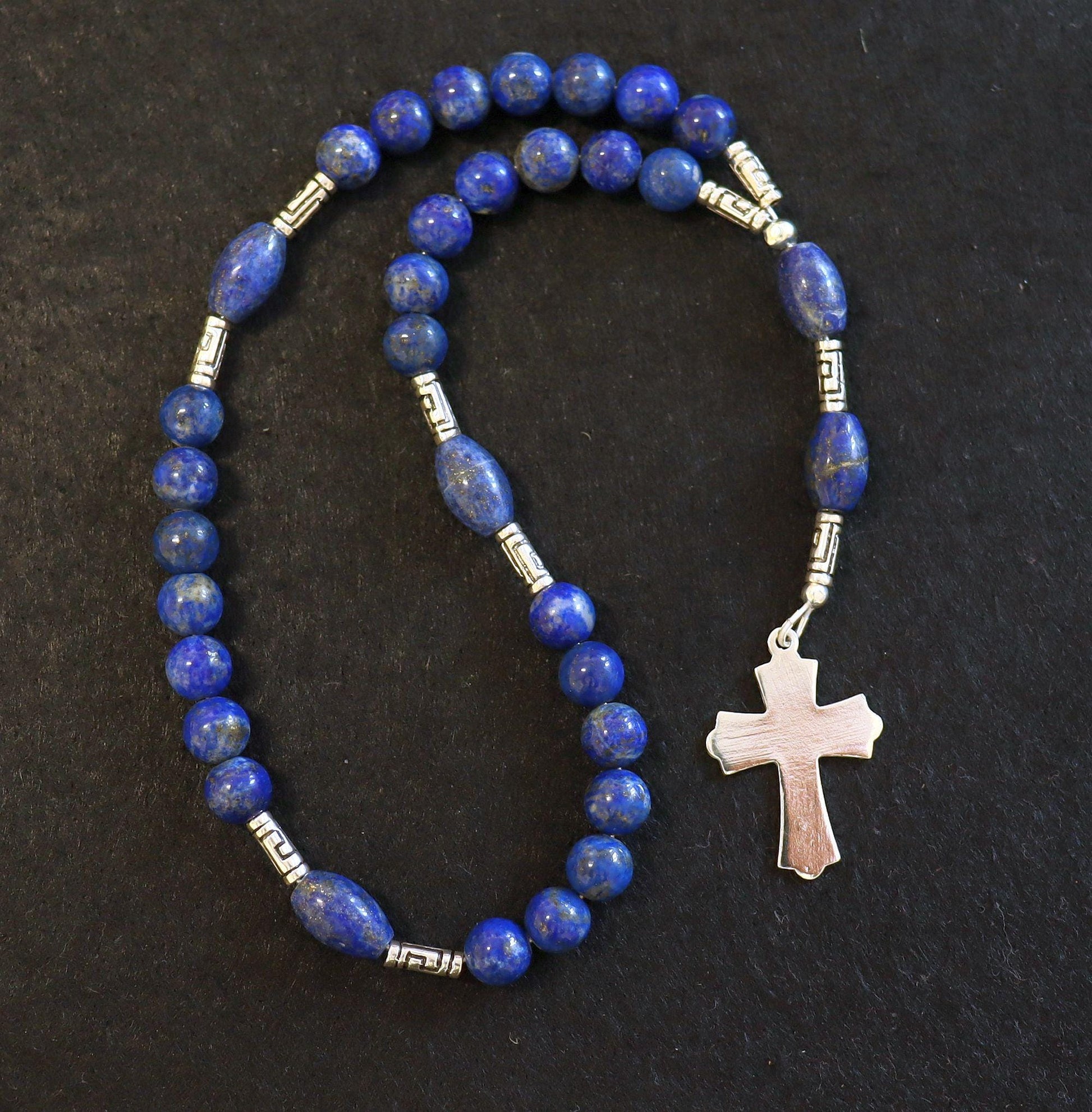 Anglican Episcopal Rosary Prayer Beads Lapis Lazuli and Sterling Silver