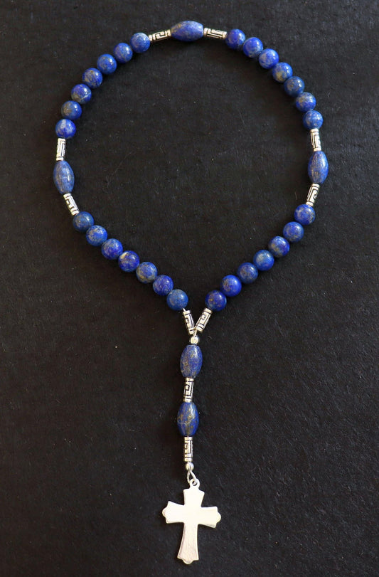Anglican Episcopal Rosary Prayer Beads Lapis Lazuli and Sterling Silver