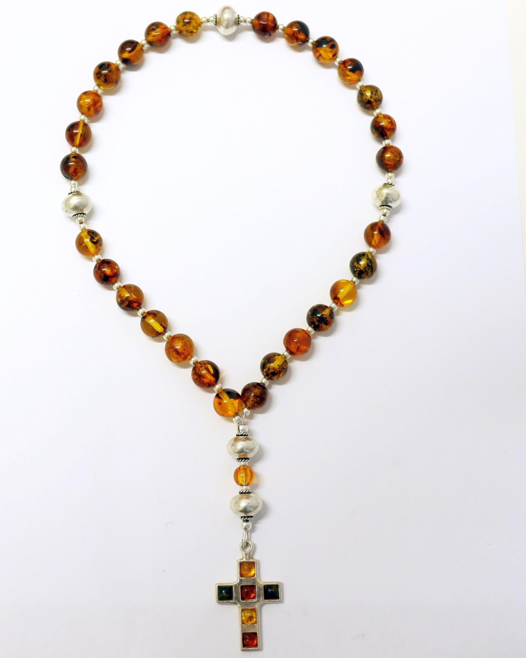 Chapelet épiscopal anglican, perles de prière, ambre de la Baltique véritable et argent sterling