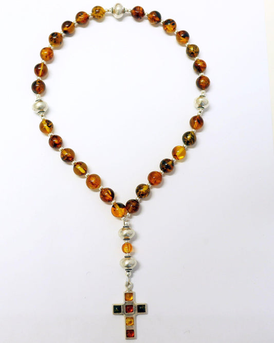 Chapelet épiscopal anglican, perles de prière, ambre de la Baltique véritable et argent sterling