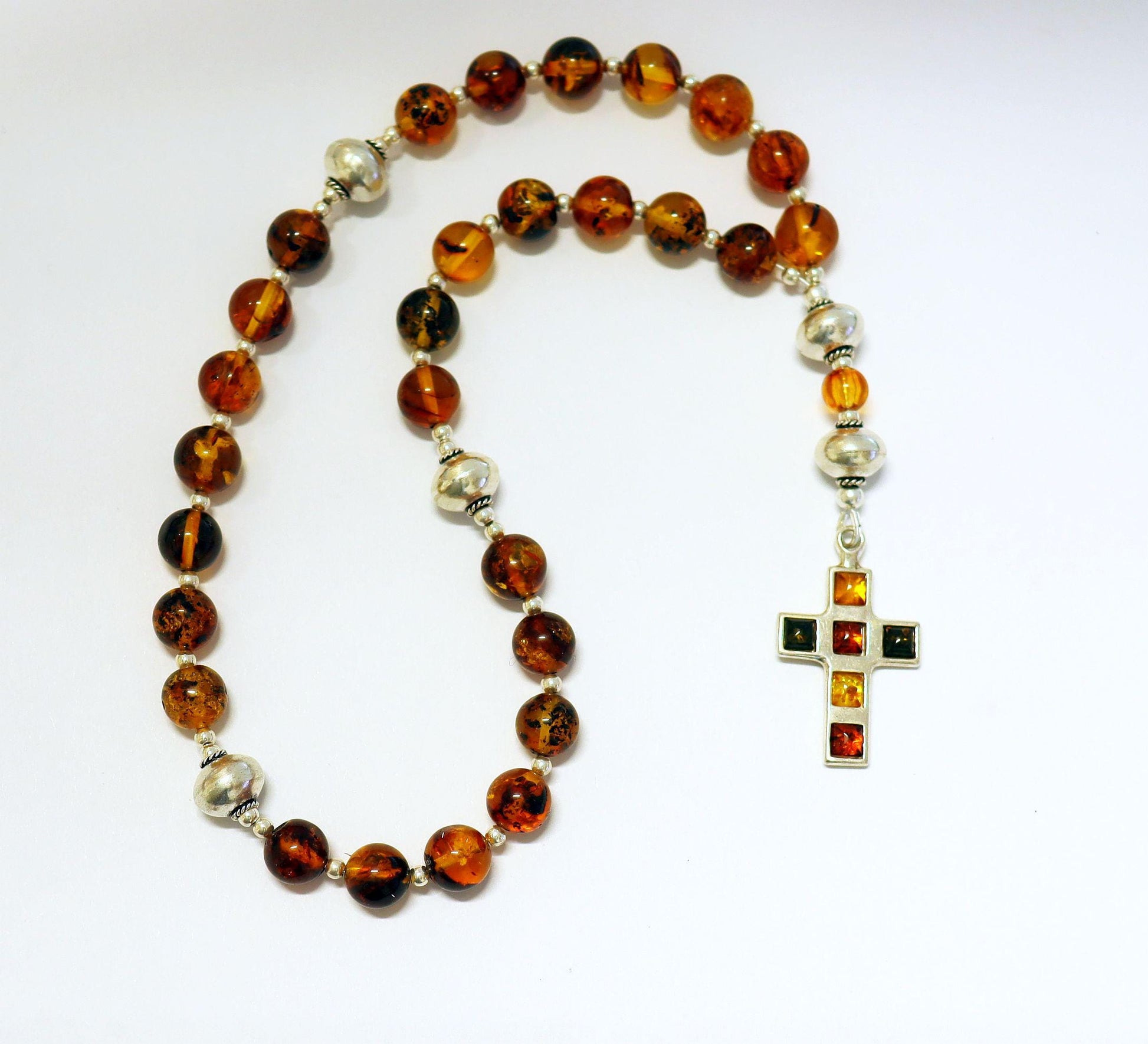 Chapelet épiscopal anglican, perles de prière, ambre de la Baltique véritable et argent sterling
