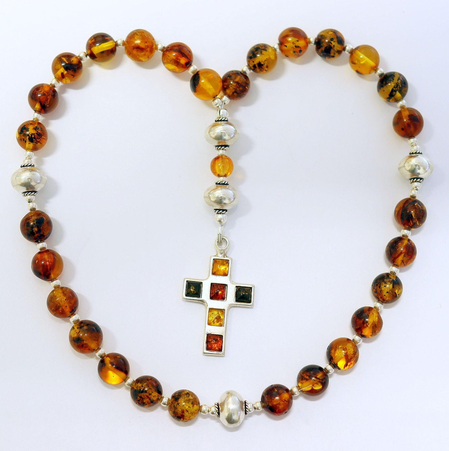 Chapelet épiscopal anglican, perles de prière, ambre de la Baltique véritable et argent sterling