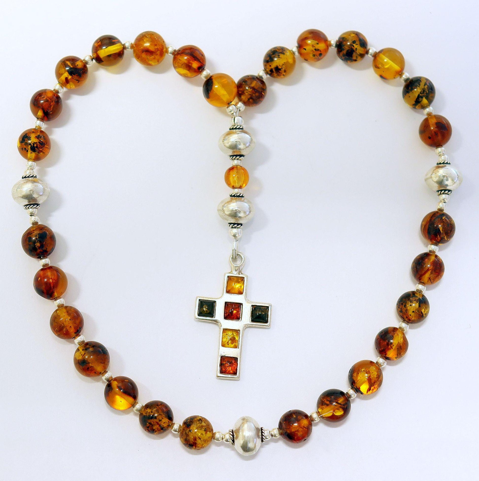 Chapelet épiscopal anglican, perles de prière, ambre de la Baltique véritable et argent sterling