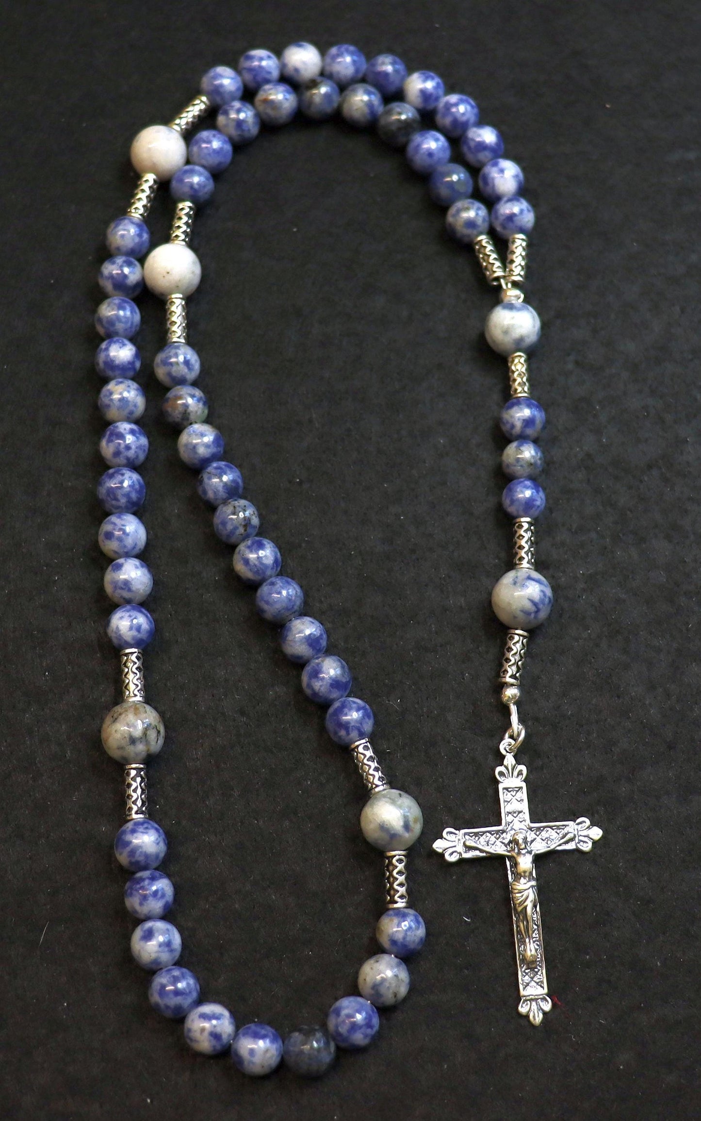 Catholic Rosary Prayer Beads Denim Sodalite & Sterling Silver