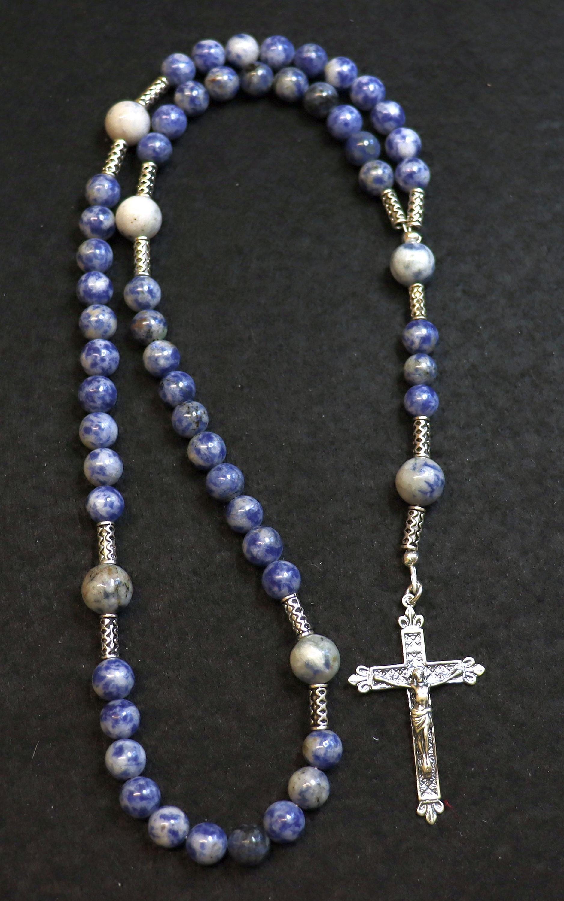 Catholic Rosary Prayer Beads Denim Sodalite & Sterling Silver