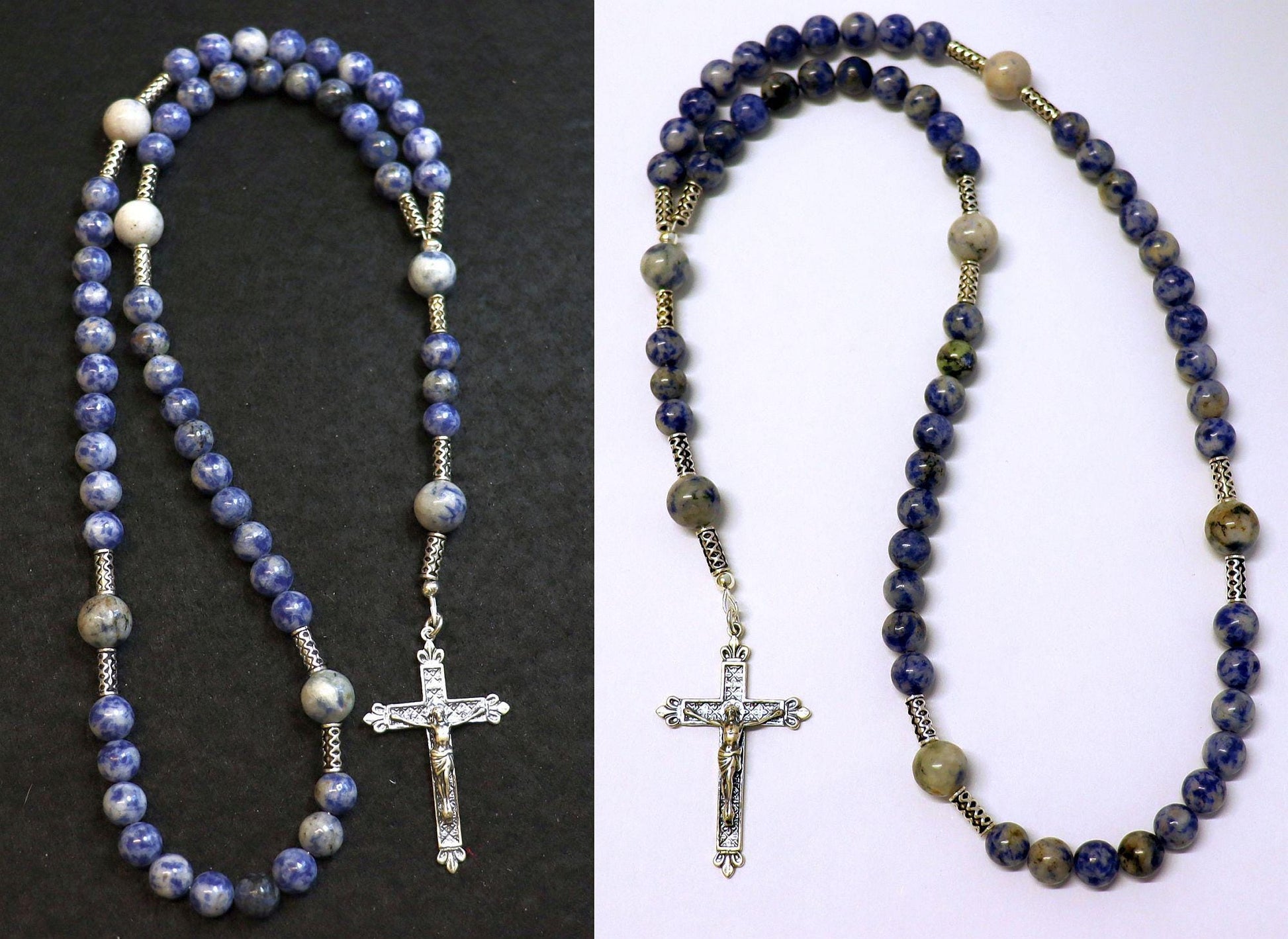 Catholic Rosary Prayer Beads Denim Sodalite & Sterling Silver