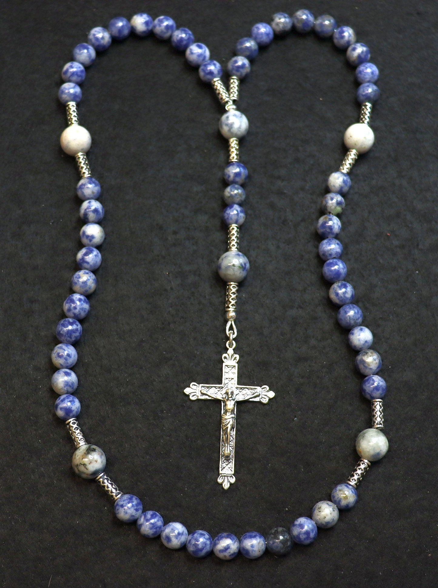 Catholic Rosary Prayer Beads Denim Sodalite & Sterling Silver