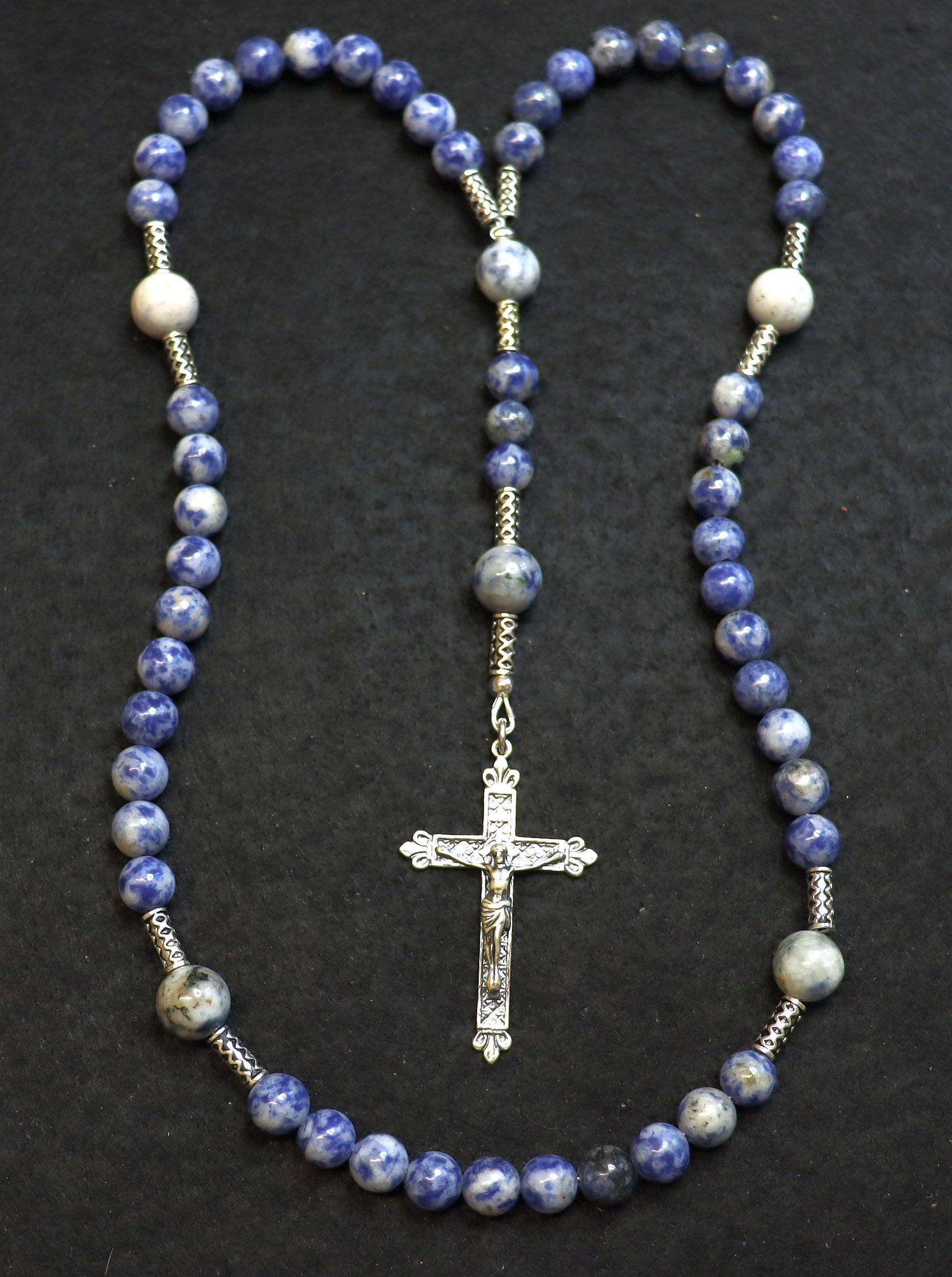 Catholic Rosary Prayer Beads Denim Sodalite & Sterling Silver