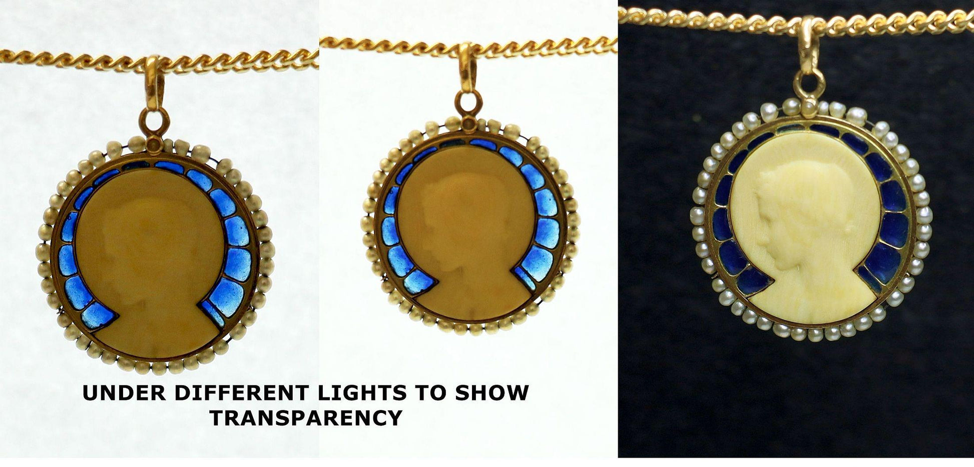 18 K Gold Plique-à-Jour Pendant Medal of Virgin Mary In Dieppe Work With Pearls & Monogram Pristine from 1923 - Very rare