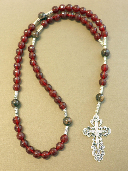 Catholic Rosary Prayer Beads Faceted Garnet & Sterling Silver