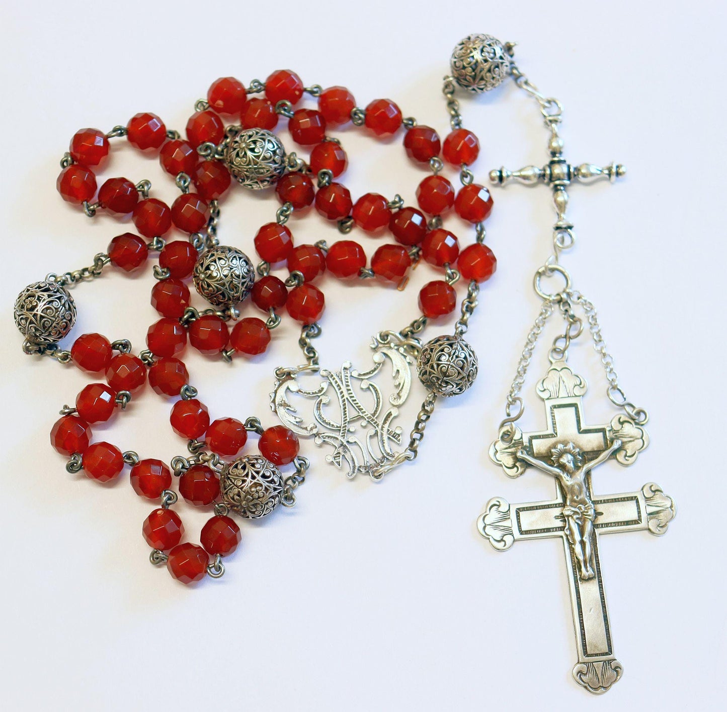 Early 20th Cent. Antique Sterling & Carnelian Lorraine Catholic Rosary XX Rarity