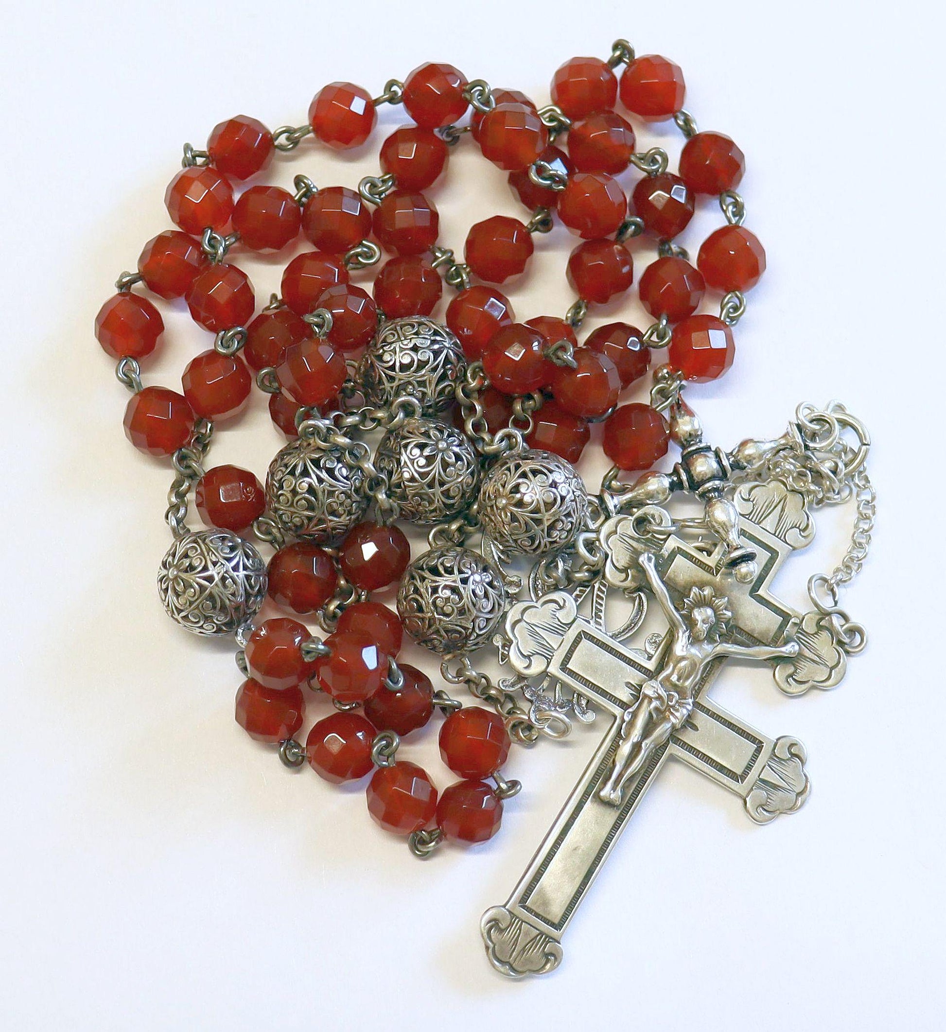 Early 20th Cent. Antique Sterling & Carnelian Lorraine Catholic Rosary XX Rarity