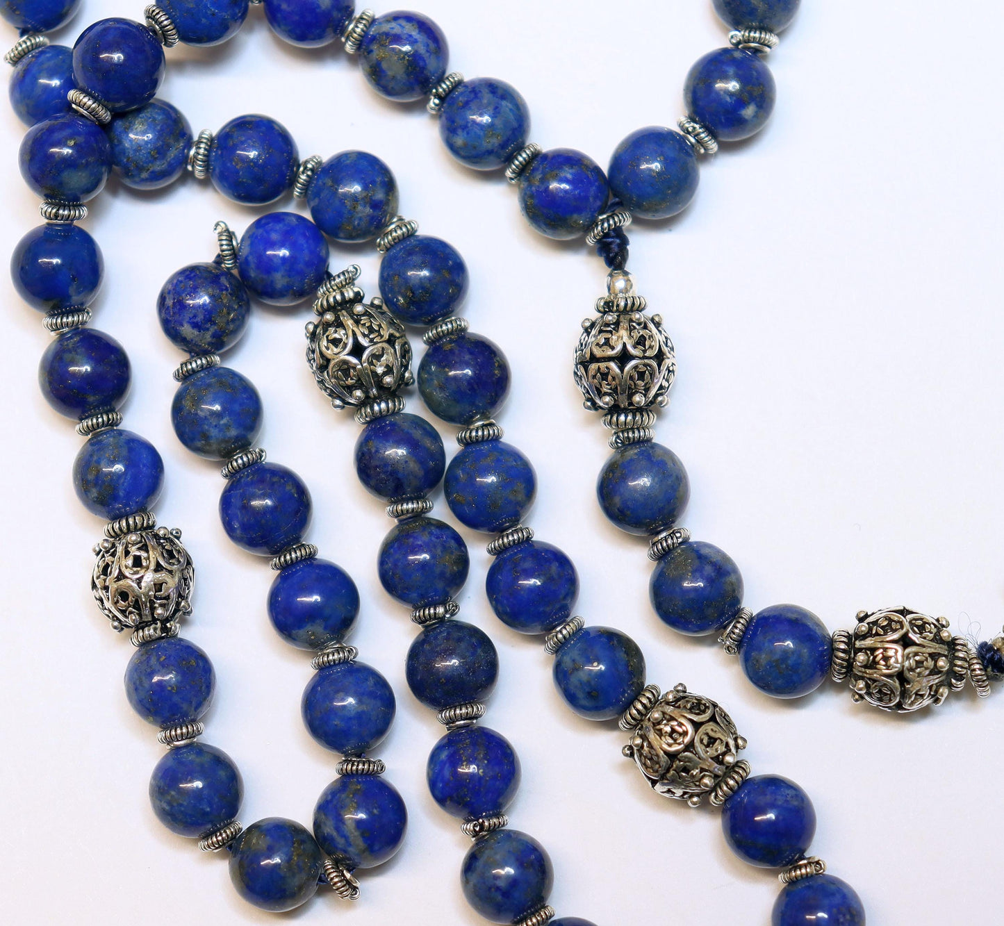 Filigree Catholic Rosary, Vintage Bavarian Biedermeier Lapis, German Style Rosary, Credo and Reliquary Porcelain Inlay Crosses, Prayer Gift