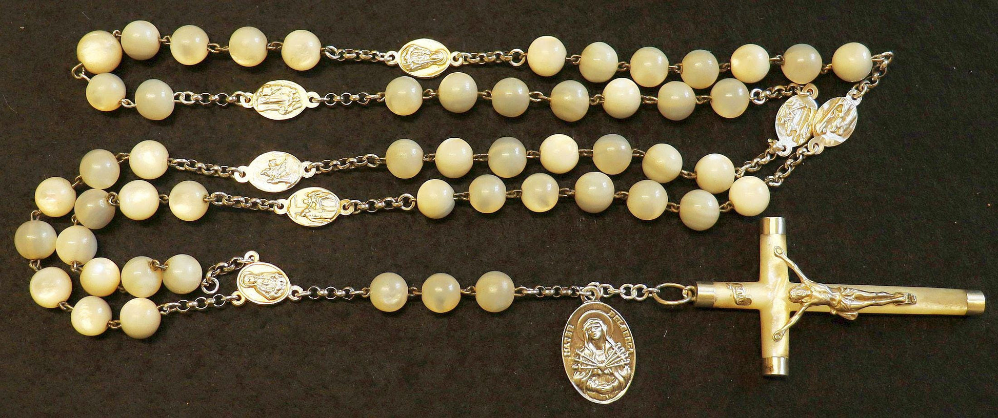 Early 20th Cent. Very Rare Antique Rosary of our Lady of 7 Sorrows, MOP and Sterling Silver - Large Item