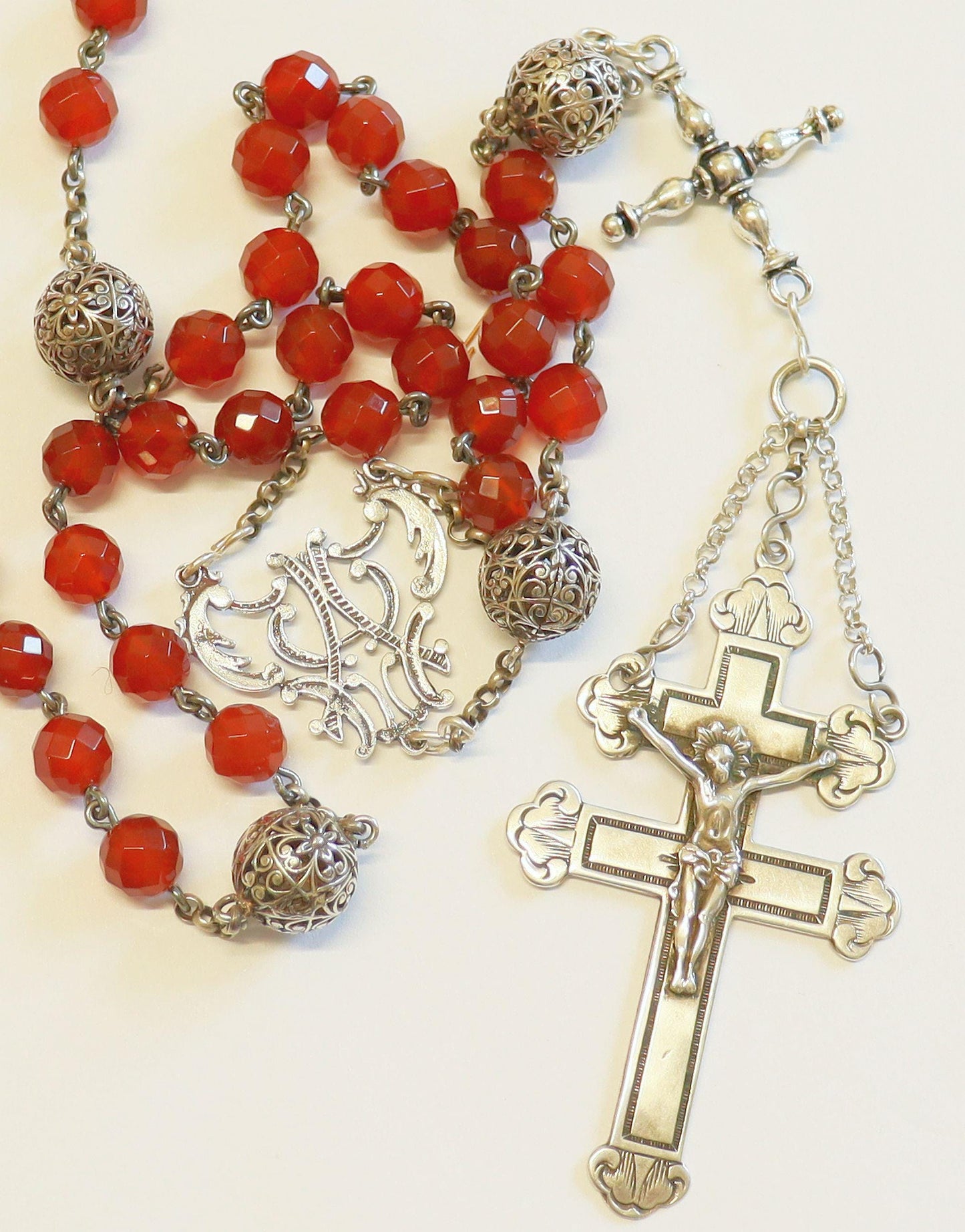 Early 20th Cent. Antique Sterling & Carnelian Lorraine Catholic Rosary XX Rarity