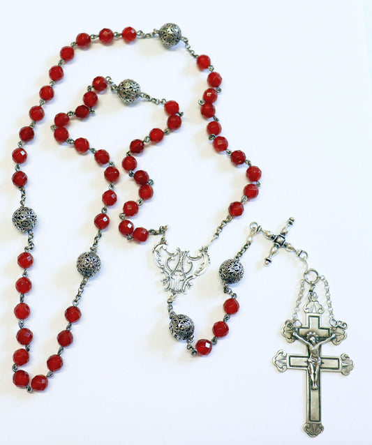 Early 20th Cent. Antique Sterling & Carnelian Lorraine Catholic Rosary XX Rarity