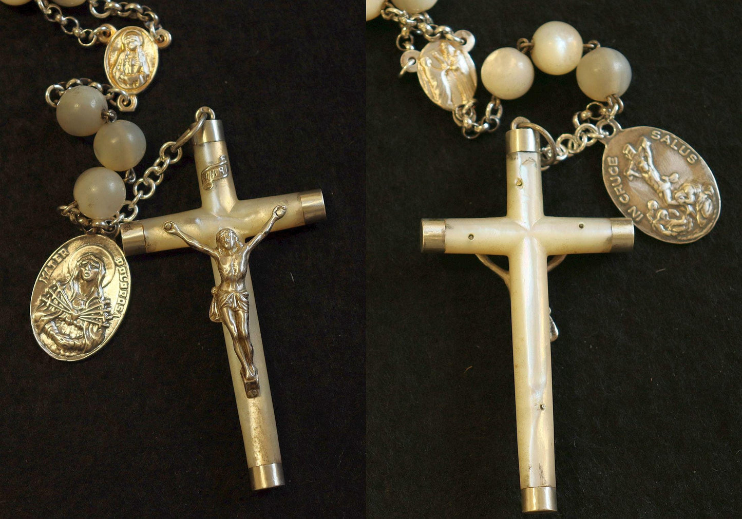 Early 20th Cent. Very Rare Antique Rosary of our Lady of 7 Sorrows, MOP and Sterling Silver - Large Item