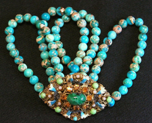 Unique Vintage Art Deco Brooch Pin & Bracelets with Rare Variscite - Mulri purpose - unique design - 5 in one jewel