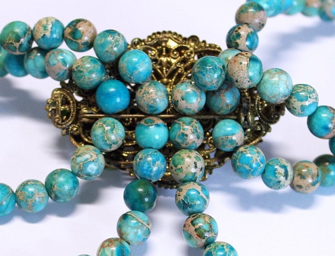 Unique Vintage Art Deco Brooch Pin & Bracelets with Rare Variscite