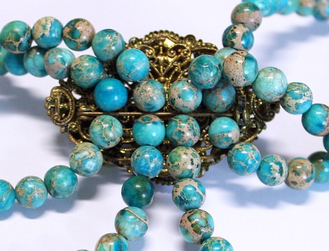 Vintage Art Deco Variscite Brooch Bracelet Set: 5-in-1 Jewelry