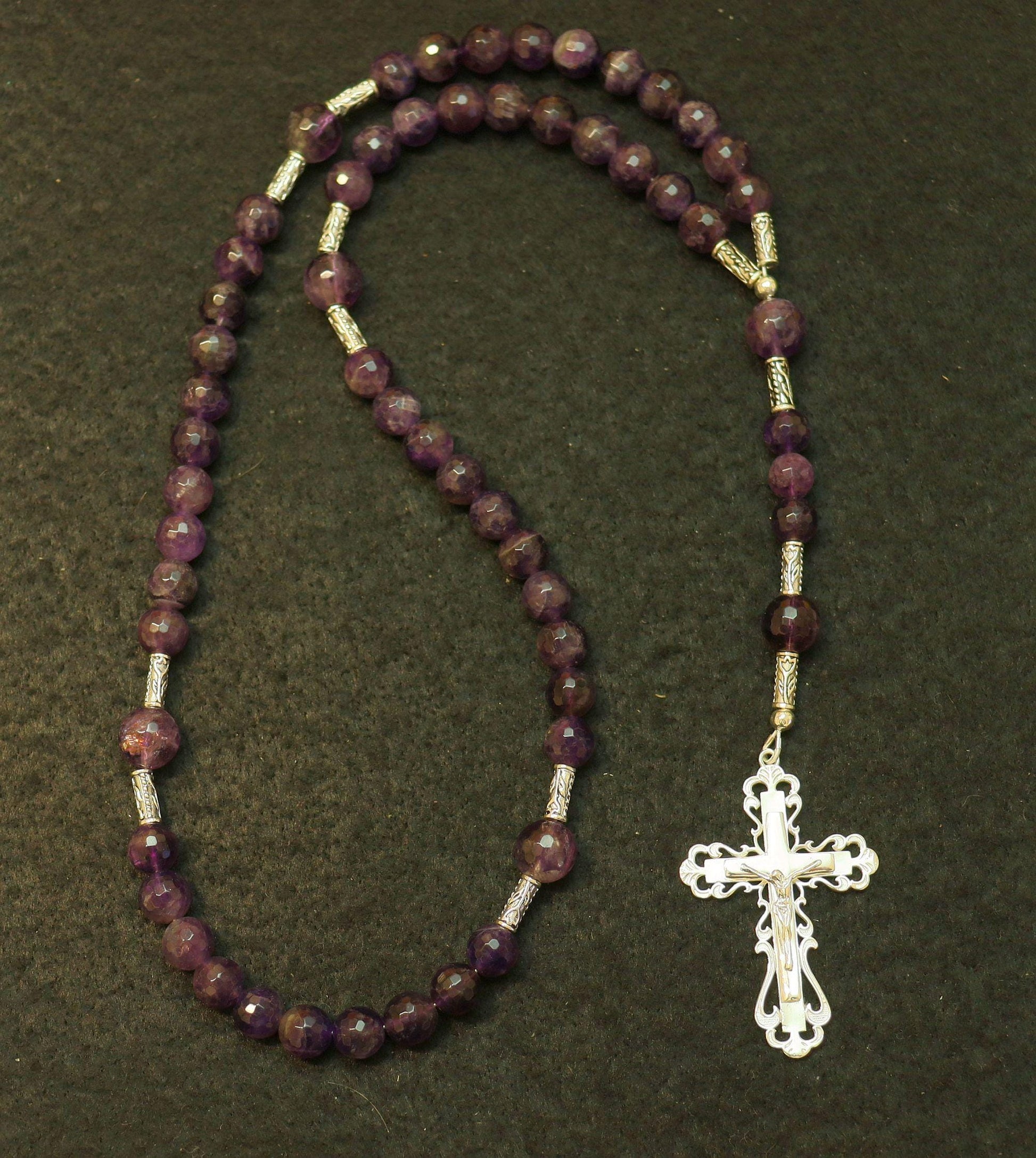 Catholic Rosary Prayer Beads Faceted Amethyst & Sterling Silver