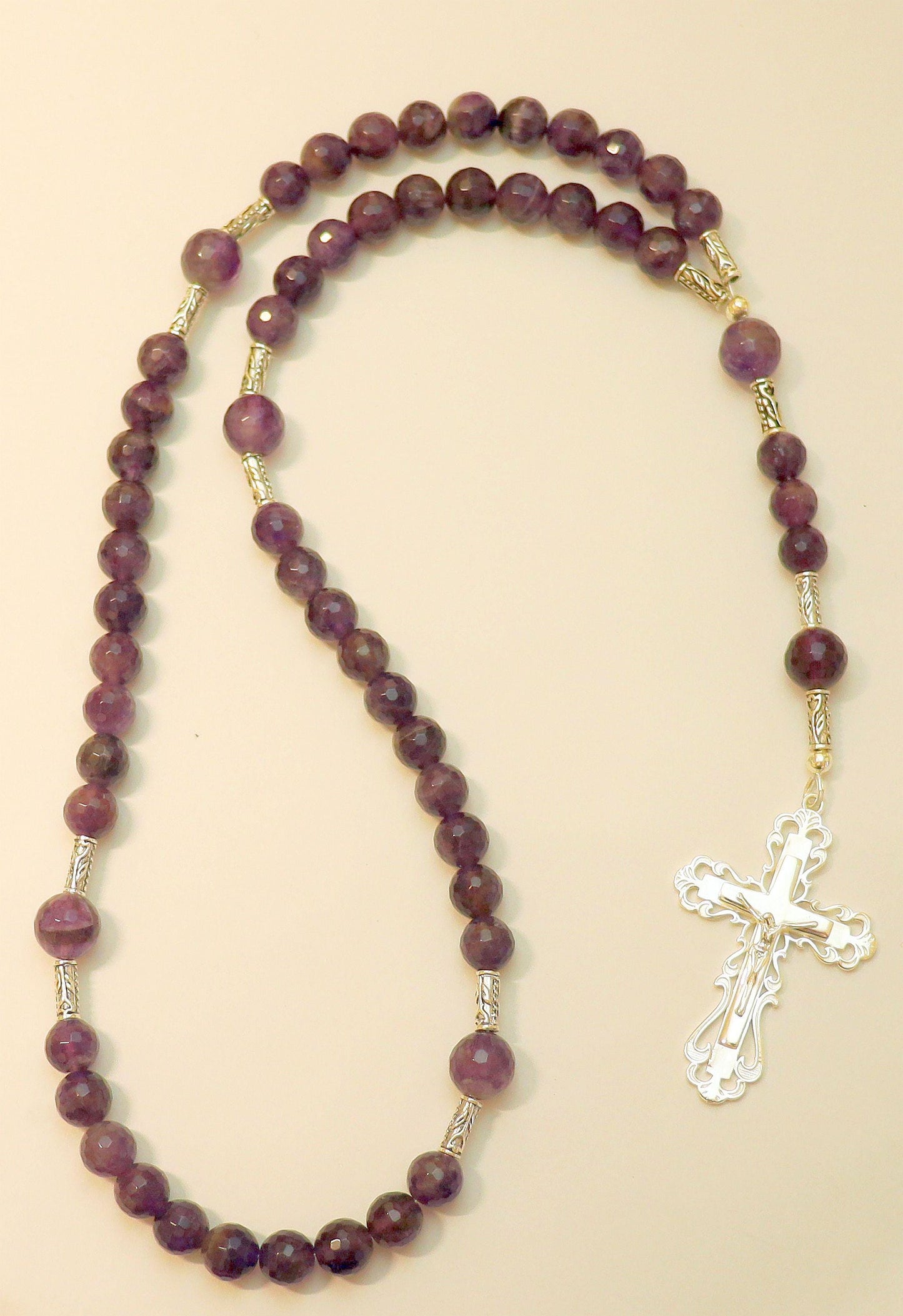 Catholic Rosary Prayer Beads Faceted Amethyst & Sterling Silver