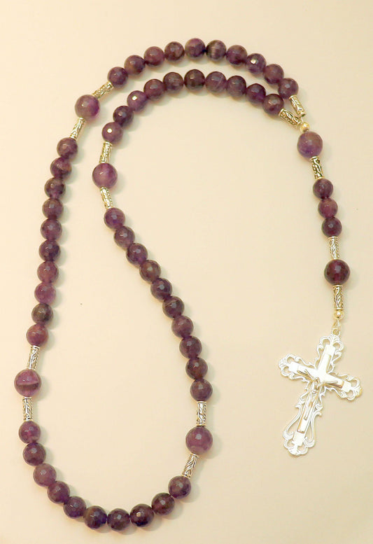 Catholic Rosary Prayer Beads Faceted Amethyst & Sterling Silver