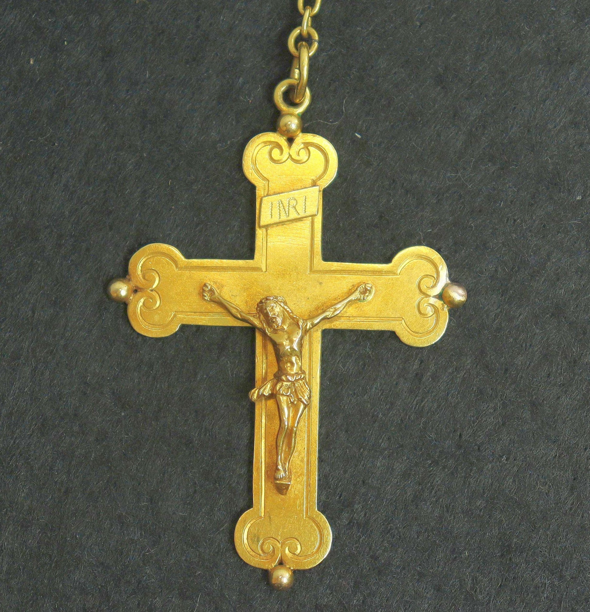 18K Solid Gold Catholic Rosary & Faceted Jet Beads, 12 Medals, 19th Cent. Unique Heirloom, Top Rarity