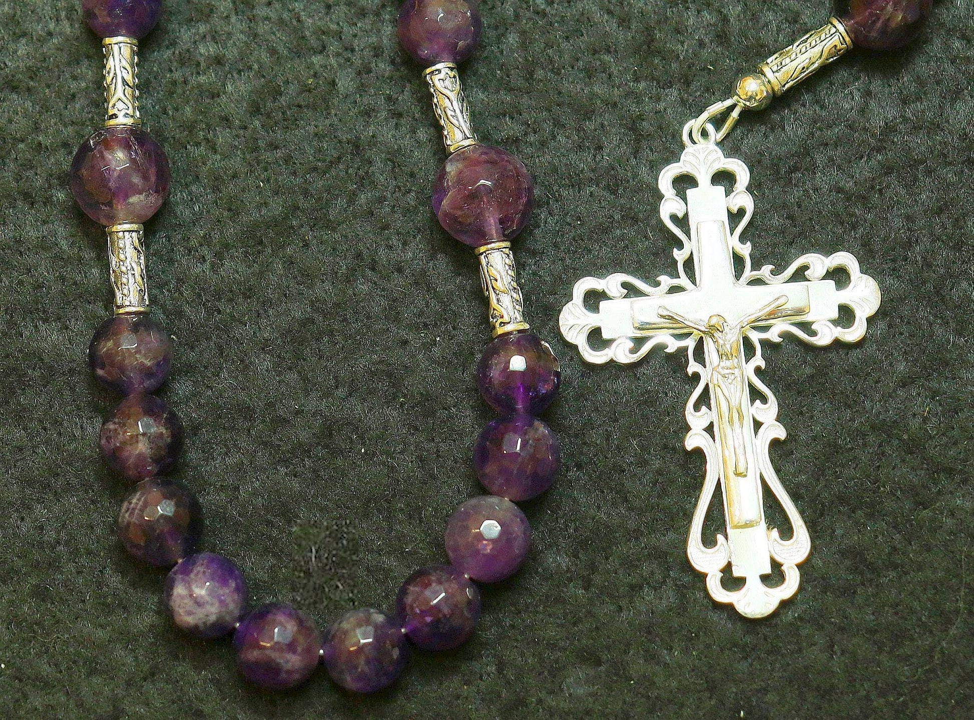 Catholic Rosary Prayer Beads Faceted Amethyst & Sterling Silver