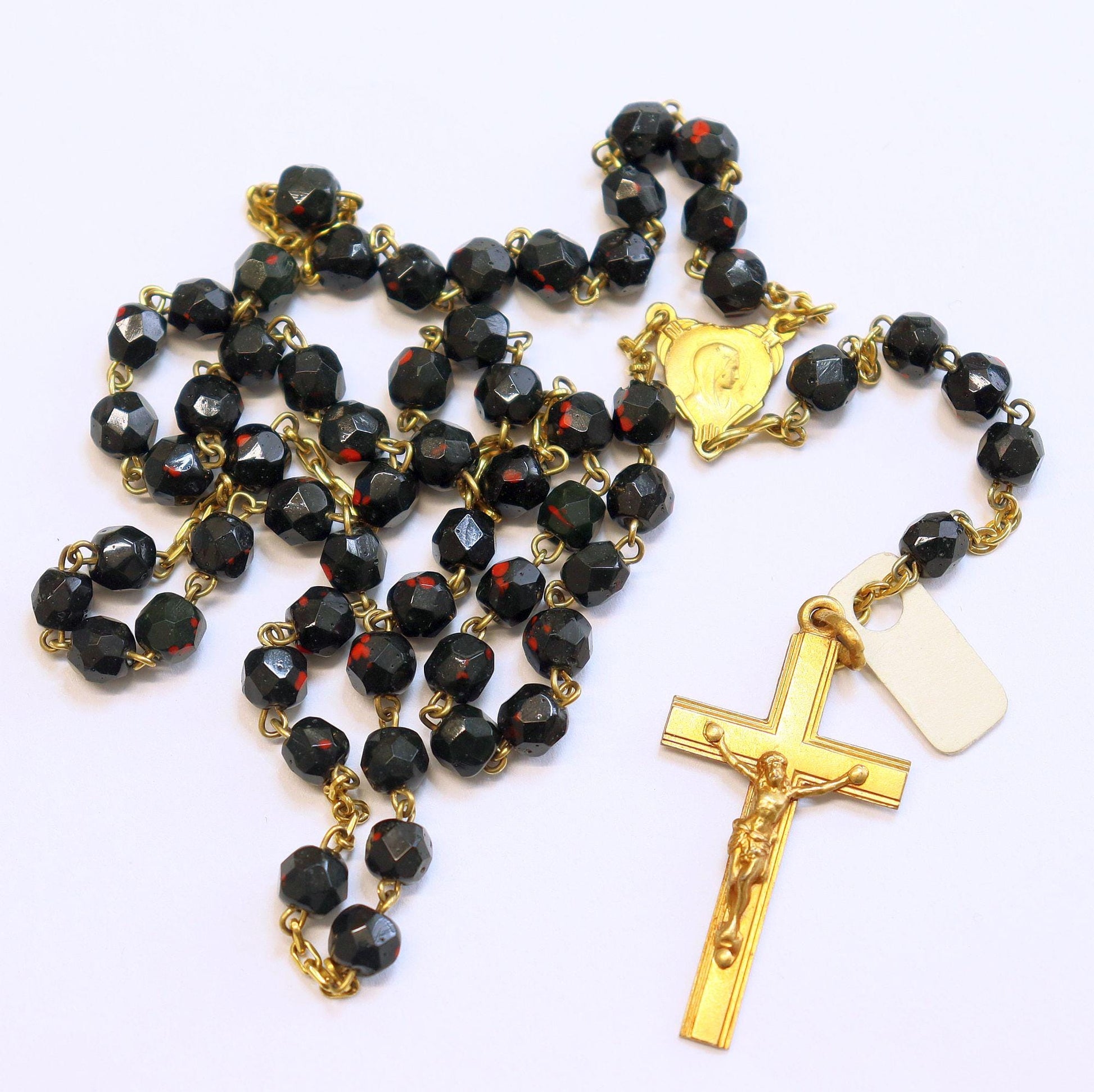 Catholic Vintage Rosary New Old Stock Bloodstone & Gold Plated Exquisite Series N0.2