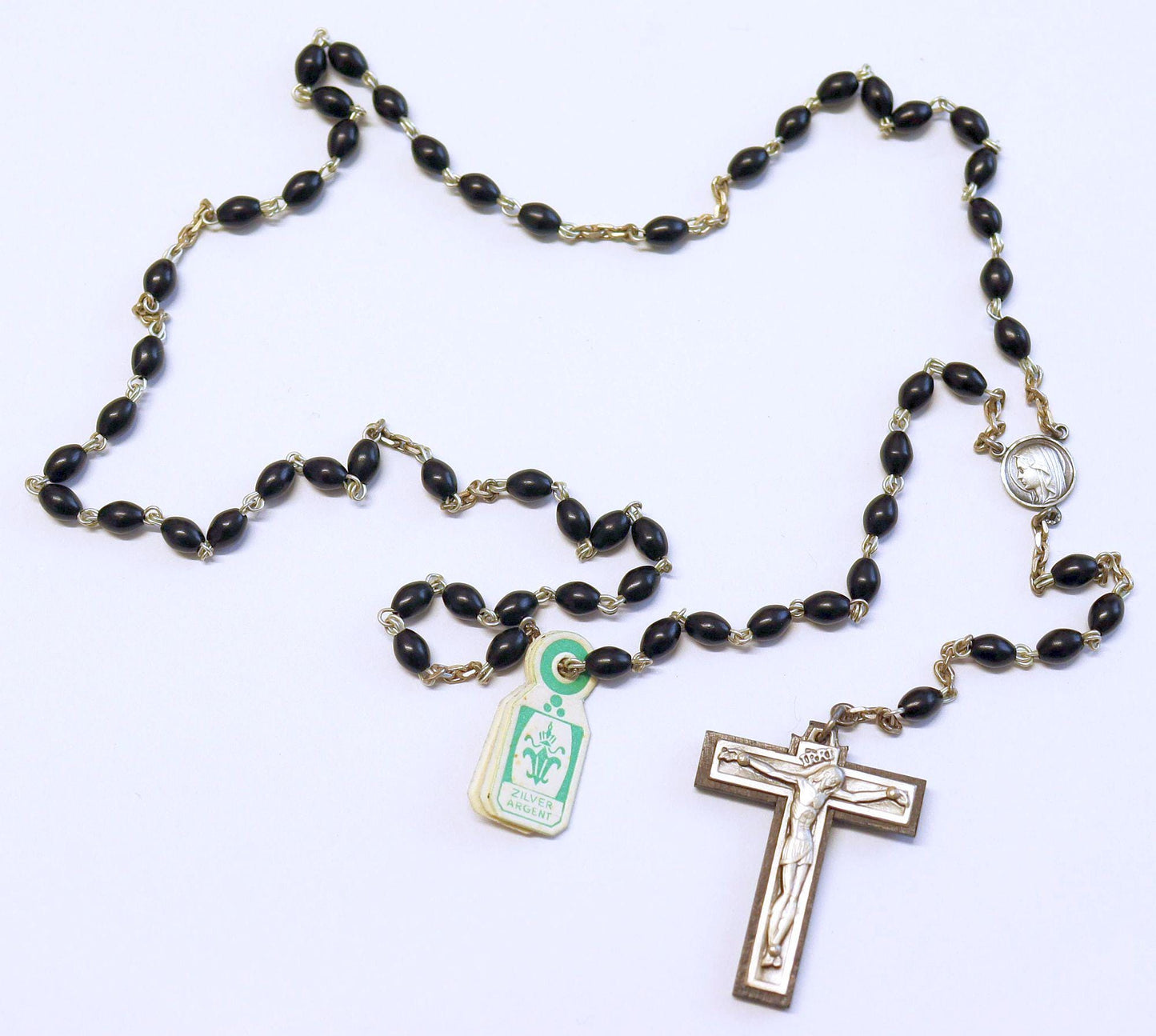 Catholic Vintage Rosary New Old Stock Coco Wood Sterling Silver Exquisite Series No 6
