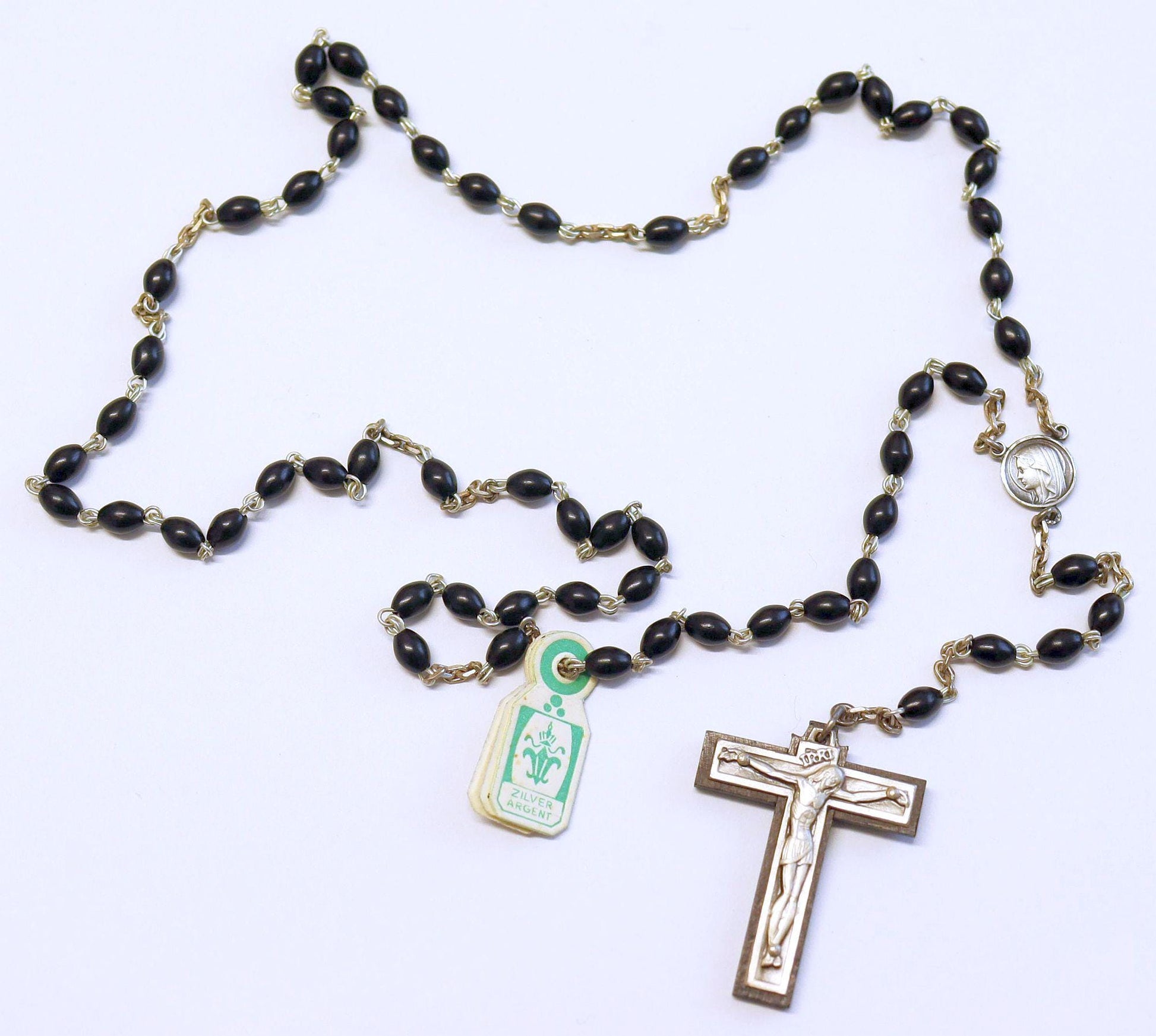 Catholic Vintage Rosary New Old Stock Coco Wood Sterling Silver Exquisite Series No 6