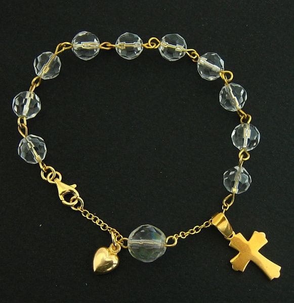 Catholic Rosary Bracelet Vintage Bohemian Crystal and Gold