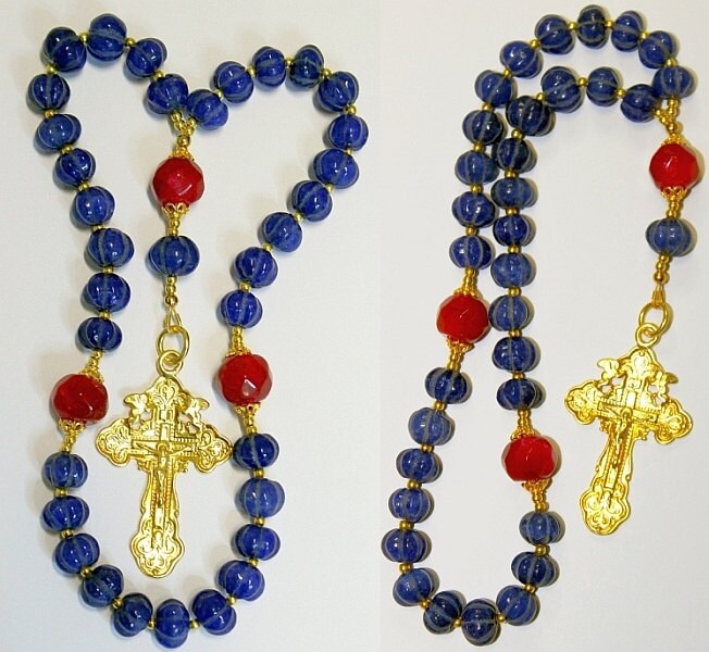 Beaded CHOTKI or KOMBOSKINI : Genuine Ruby, Sapphire and Vermeil - Russian and Greek ORTHODOX Rosary. Beaded Tchotki Byzantine Rosary